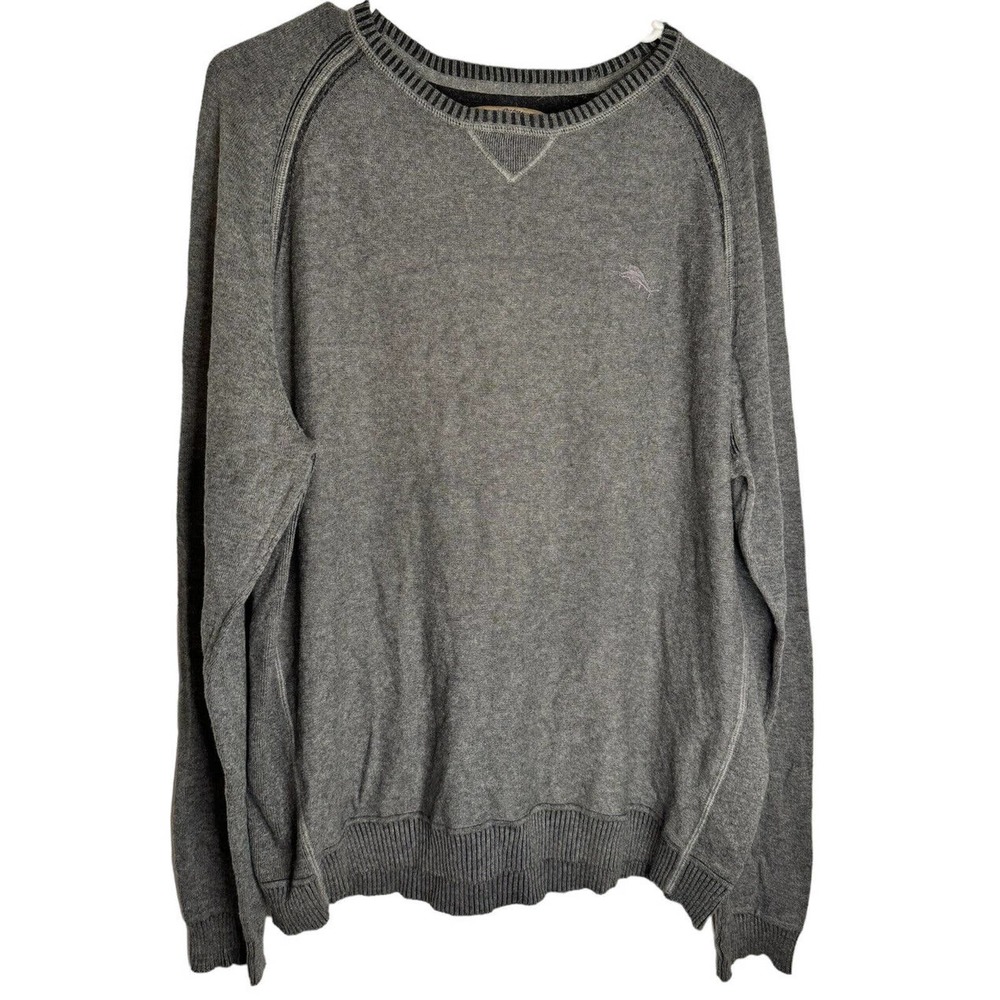 Tommy Bahama Men's Gray 100% Cotton Long Sleeve Pullover Sweater Size Large‎
